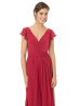 Slim V Neck Burgundy Pleated Chiffon Bridesmaid Dress With Sash